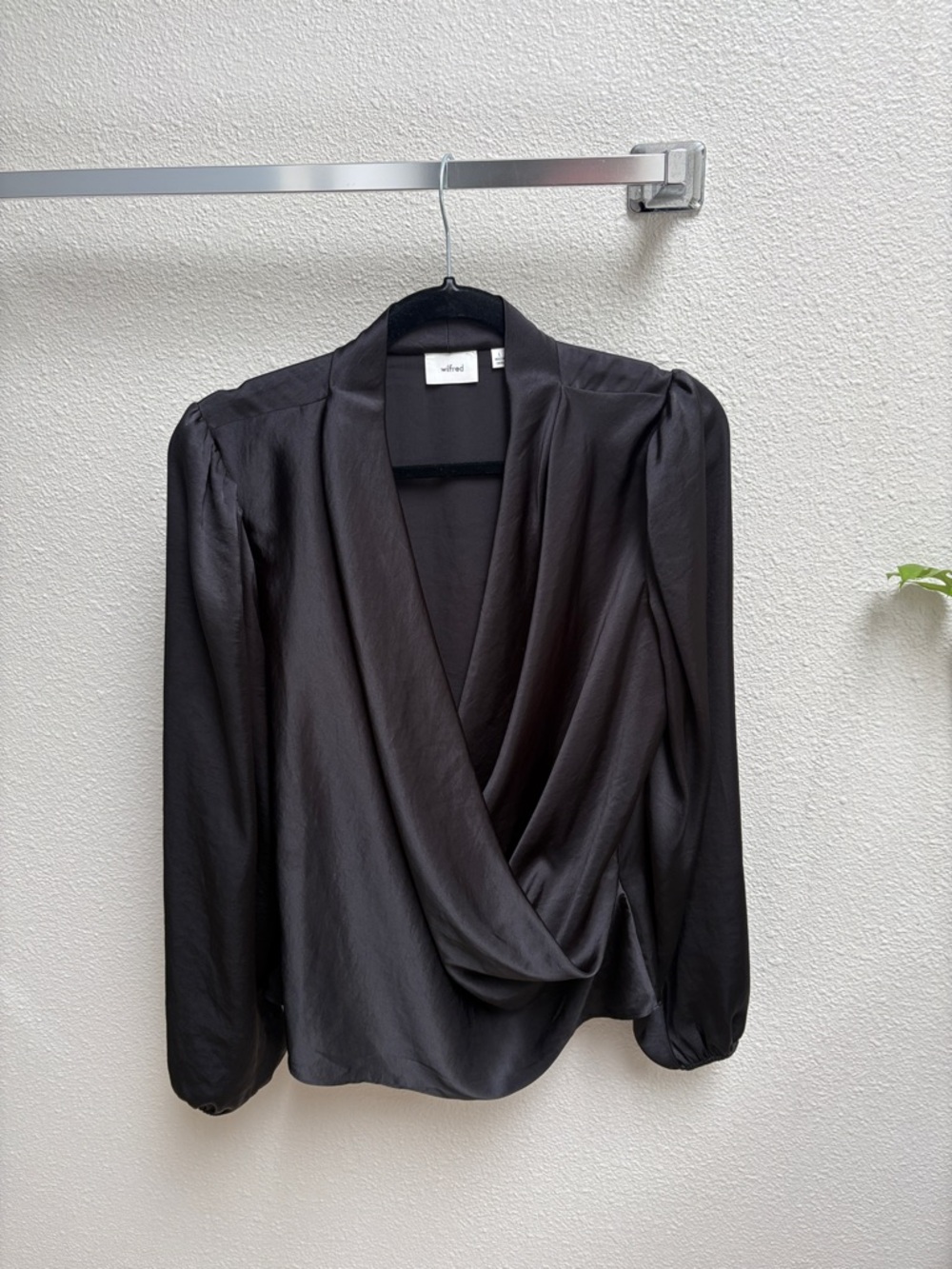 Wilfred Black Satin Drape Wrap Blouse